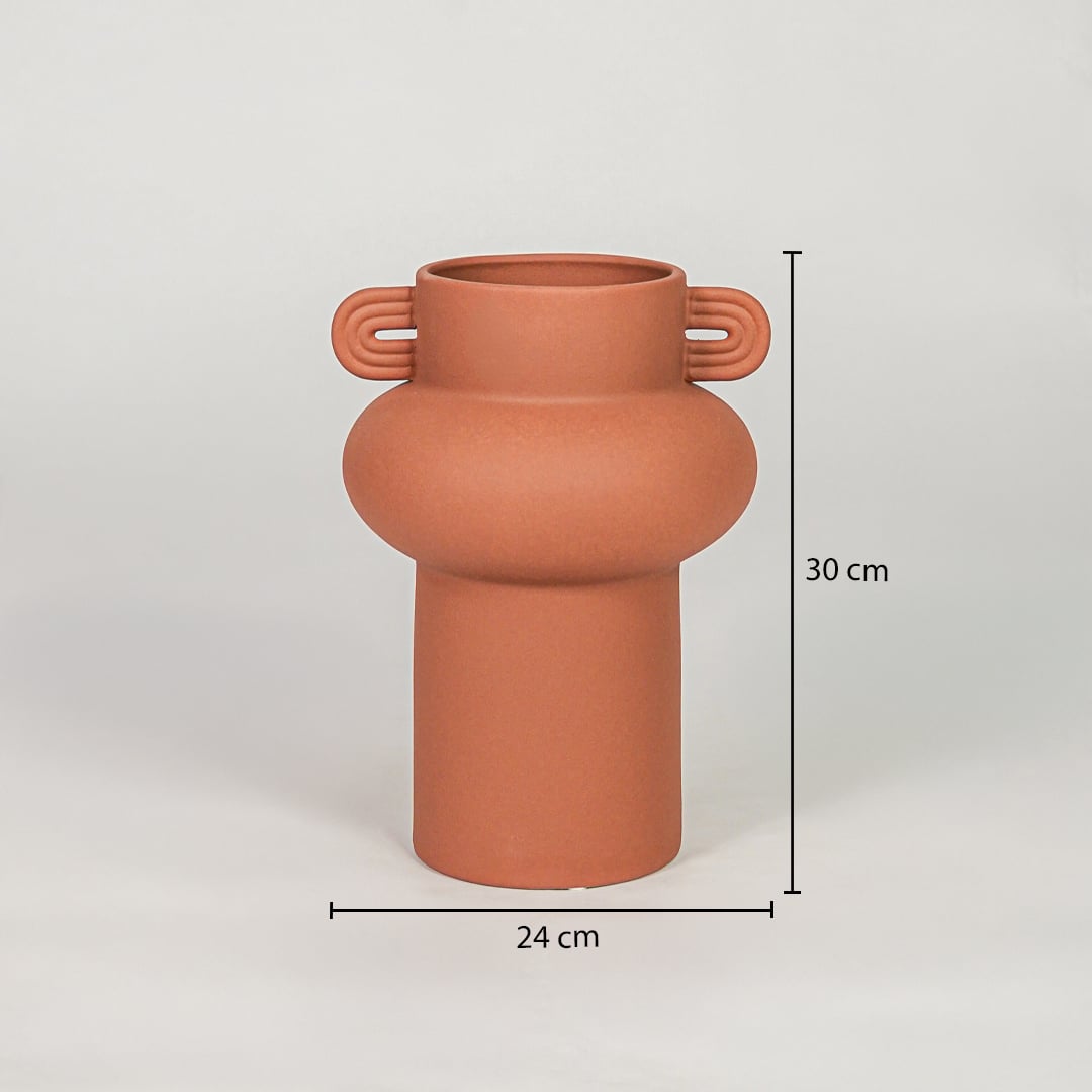 Orange ceramic flower vase size 30 cm height 24 cm width modern decorative vase for table console shelf styling.