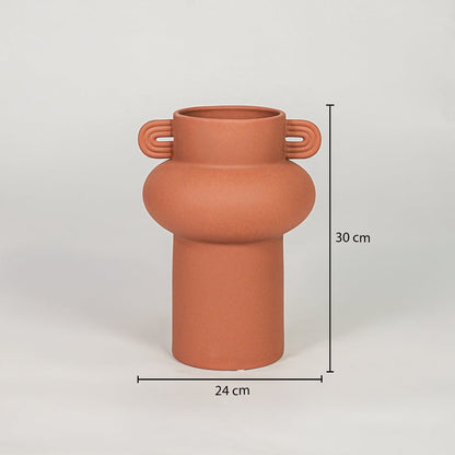 Orange ceramic flower vase size 30 cm height 24 cm width modern decorative vase for table console shelf styling.