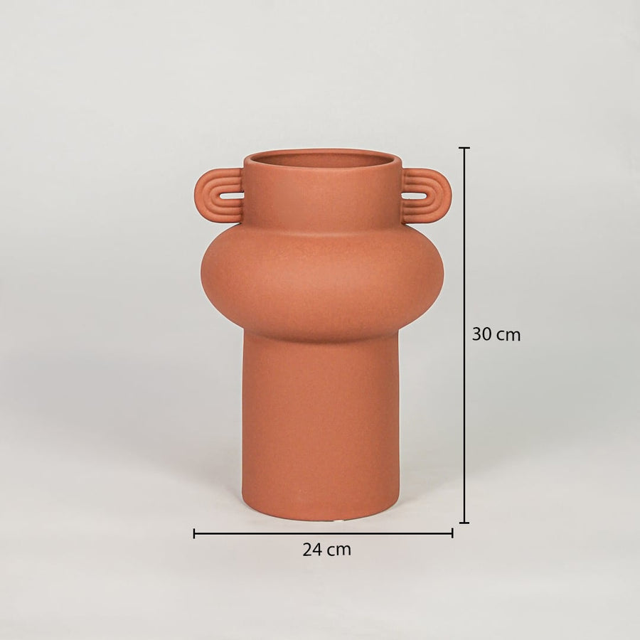 Orange ceramic flower vase size 30 cm height 24 cm width modern decorative vase for table console shelf styling.