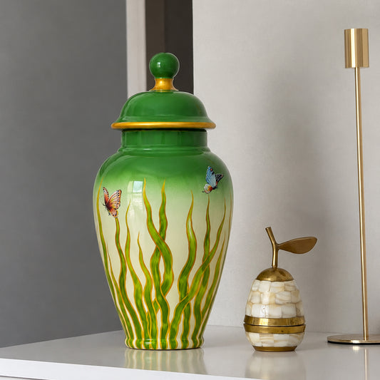 Chinese Green Ceramic Jar With Lid - Large