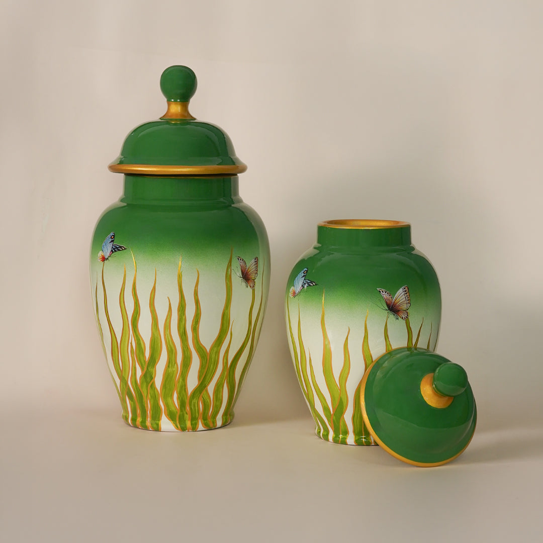 Chinese Green Ceramic Jar With Lid - Small
