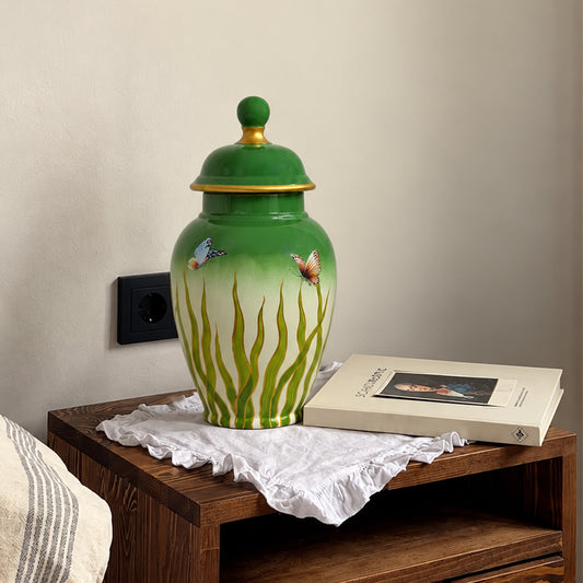 Chinese Green Ceramic Jar With Lid - Small