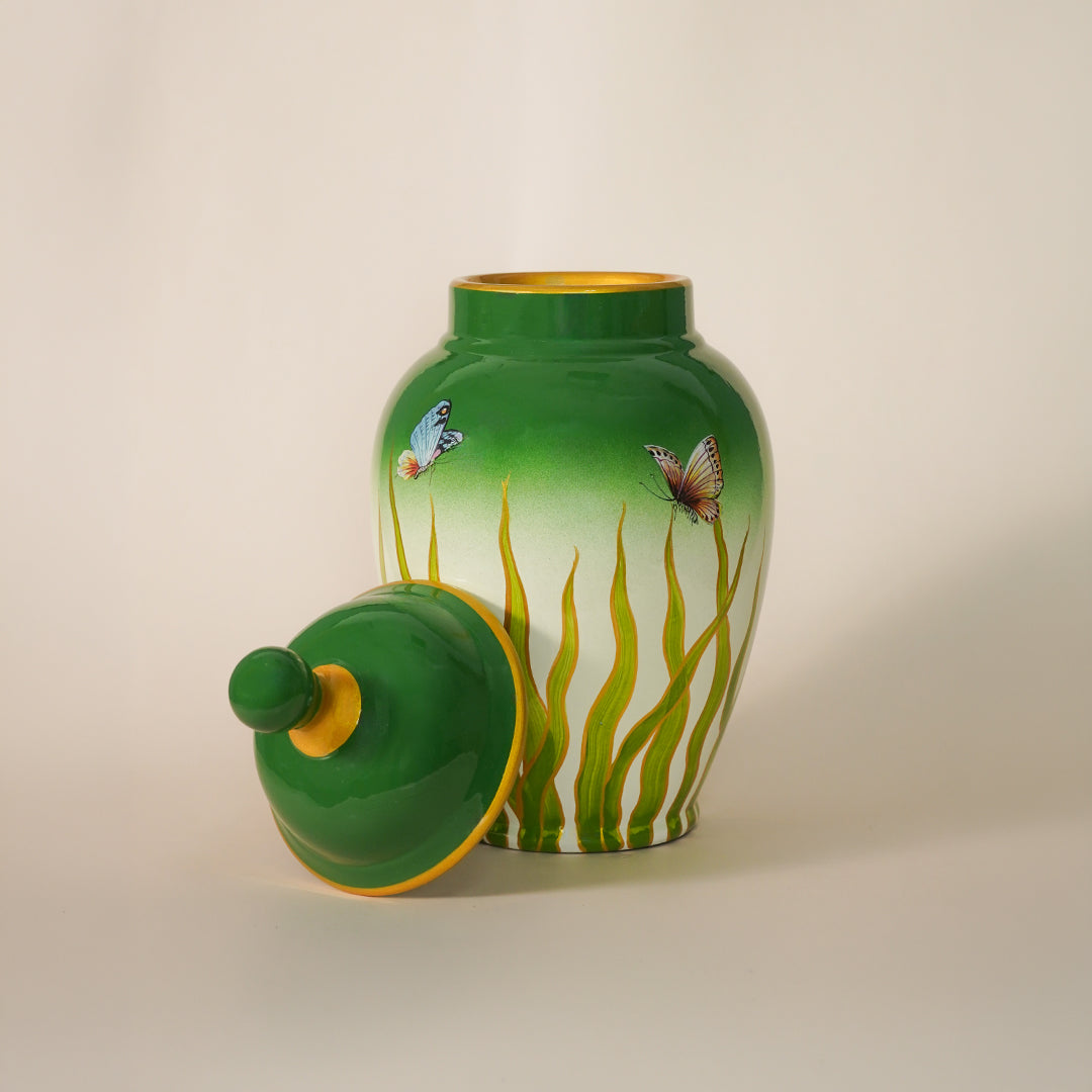 Chinese Green Ceramic Jar With Lid - Small