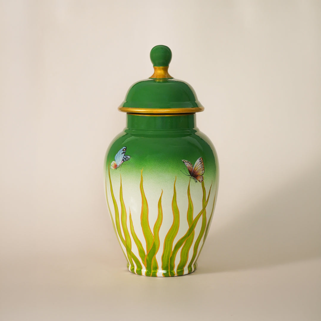 Chinese Green Ceramic Jar With Lid - Small