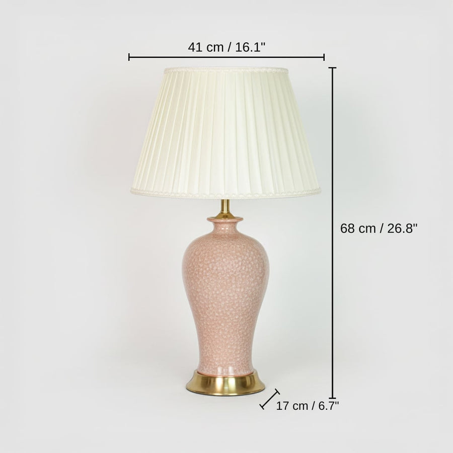 Pink ceramic table lamp, shade 27 x 41 x 26 cm (10.6 x 16.1 x 10.2 inches), body 68 x 41 x 17 cm (26.8 x 16.1 x 6.7 inches) dimensions
