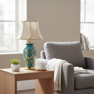 Empress Teal Floral Ceramic Table Lamp
