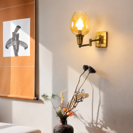 Lifestyle image of classy swivel two arm antique bedside wall light for elegant bedroom decor styling and home lighting.