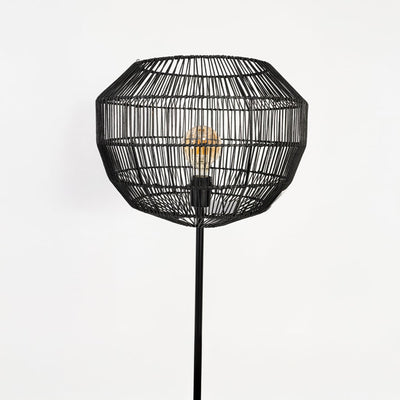 Clove Linear Black Floor Lamp with Arunee Rattan Shade