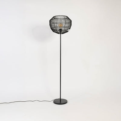 Clove Linear Black Floor Lamp with Arunee Rattan Shade