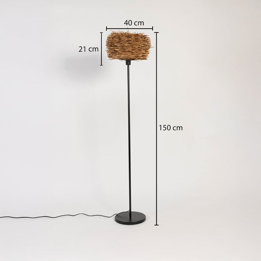 Wicker floor lamp dimensions height 150 cm shade width 40 cm shade height 21 cm.