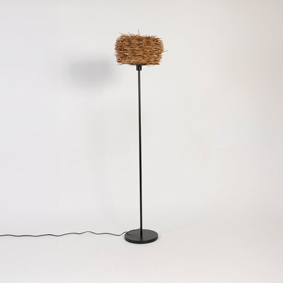 Clove Linear Black Floor Lamp with Bird Nest Rattan Shade