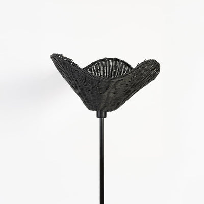 Clove Linear Black Floor Lamp with Flora Rattan Shade