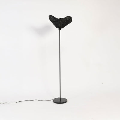 Clove Linear Black Floor Lamp with Flora Rattan Shade