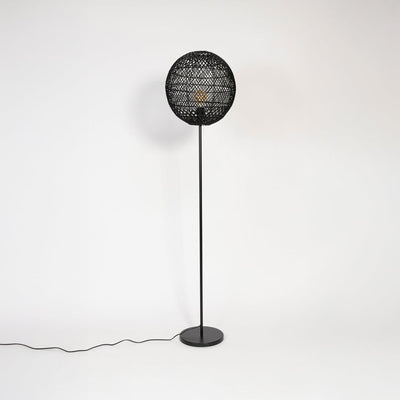 Clove Linear Black Floor Lamp with Moon Glow Rattan Shade