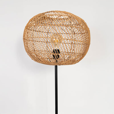 Clove Linear Black Floor Lamp with Orbicular Rattan Shade