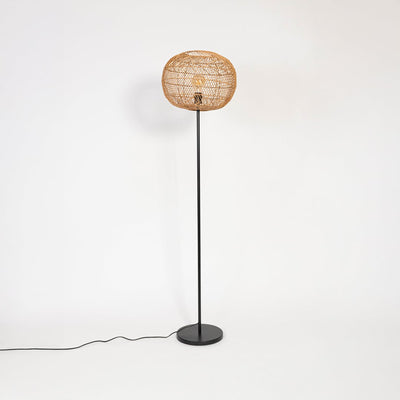 Clove Linear Black Floor Lamp with Orbicular Rattan Shade