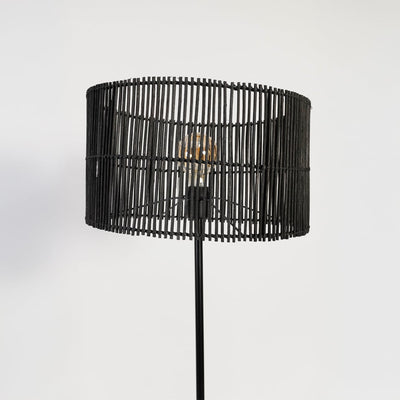 Clove Linear Black Floor Lamp with Orbit Rattan Shade