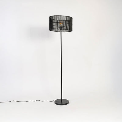 Clove Linear Black Floor Lamp with Orbit Rattan Shade