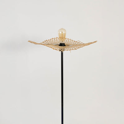 Clove Linear Black Floor Lamp with Spiderweb Bamboo Shade