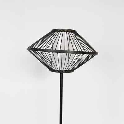 Clove Linear Black Floor Lamp with UFO Bamboo Shade