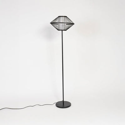 Clove Linear Black Floor Lamp with UFO Bamboo Shade