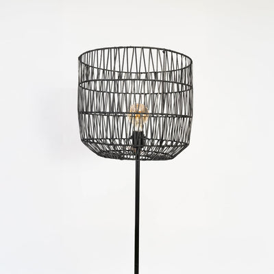 Clove Linear Black Floor Lamp with Zigzag Jute Shade