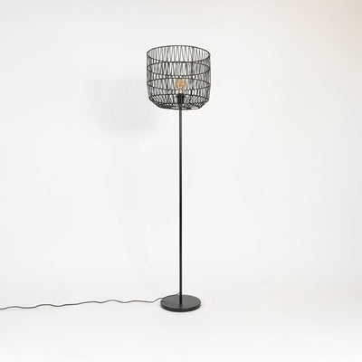 Clove Linear Black Floor Lamp with Zigzag Jute Shade