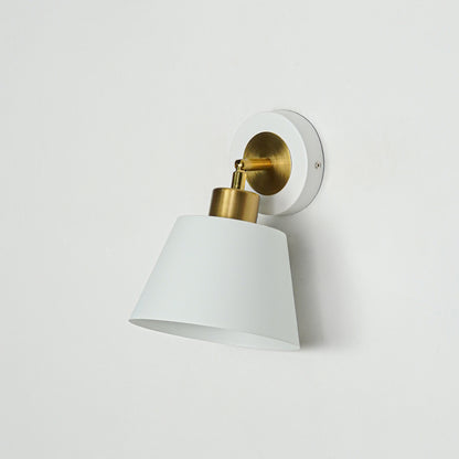 Minimal wall light with white cone shade and gold accent perfect for modern interior wall decor placement on clean white background.