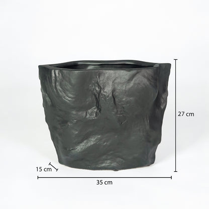 Modern black decorative planter with 35cm width for stylish indoor plant and home decor styling.