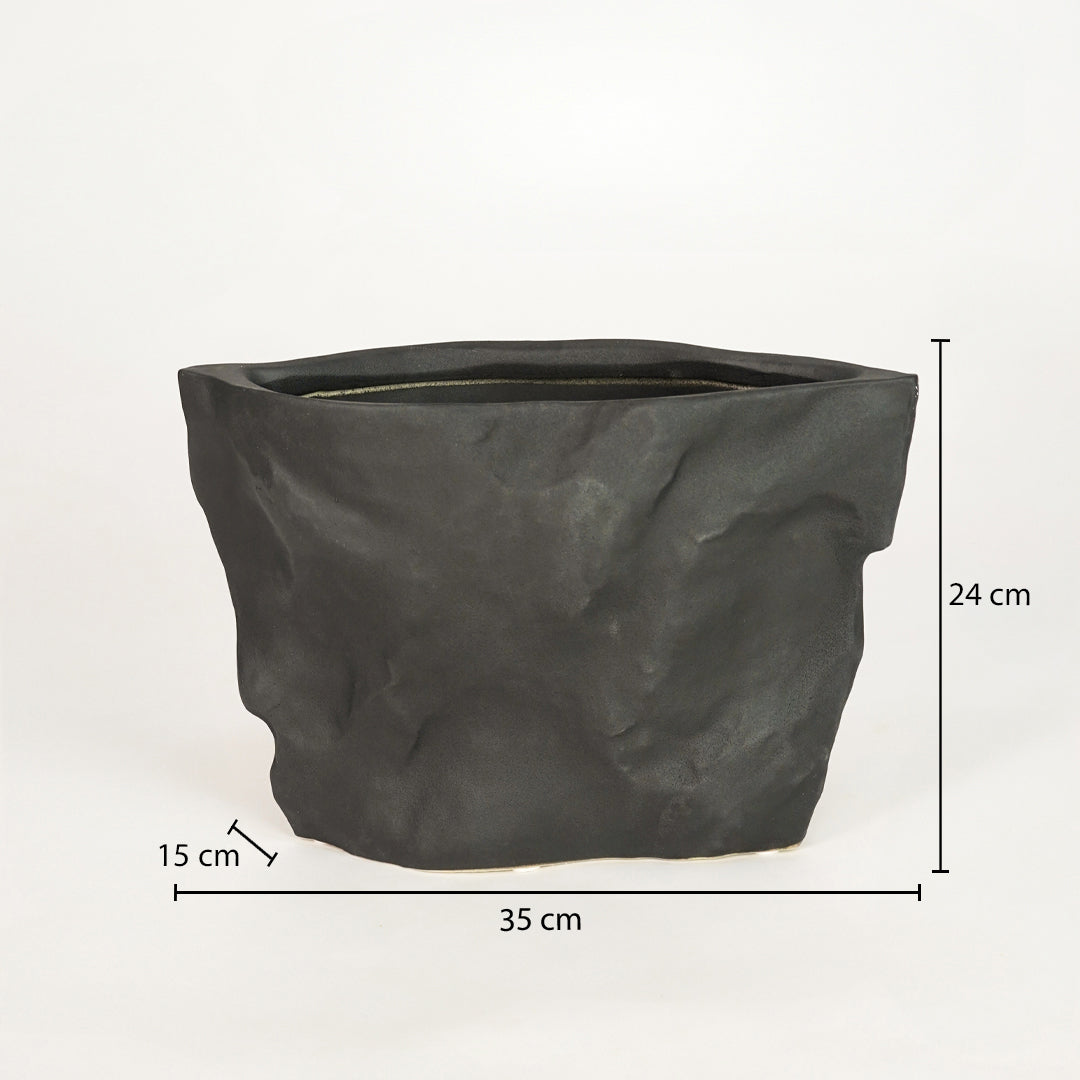 Modern black decorative planter with 35cm width for stylish indoor plant and home decor styling.
