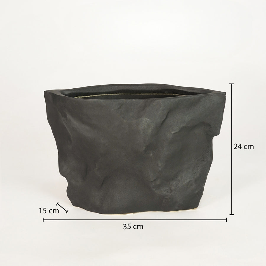 Modern black decorative planter with 35cm width for stylish indoor plant and home decor styling.
