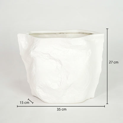 Elegant white textured planter with 35cm width for modern indoor plants and luxury decor styling.