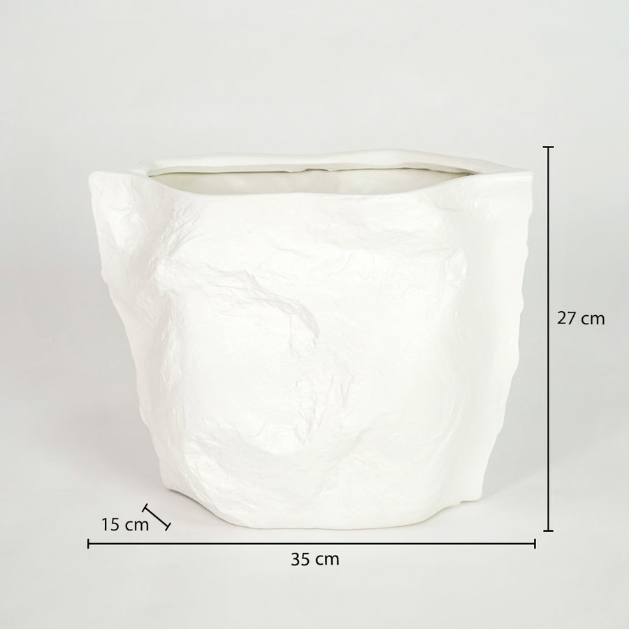 Elegant white textured planter with 35cm width for modern indoor plants and luxury decor styling.