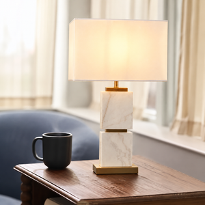 Colten Marble Table Lamp with White Shade
