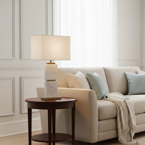 Colten Marble Table Lamp with White Shade