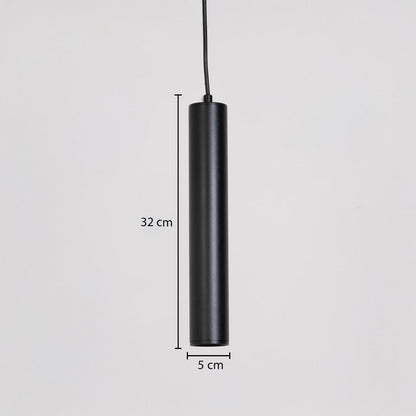 Black tubular pendant light shown with 32 cm height and 5 cm width for accurate size reference.