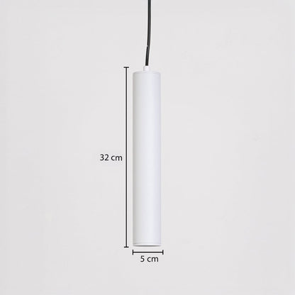 White tubular pendant light shown with 32 cm height and 5 cm width for accurate size reference.