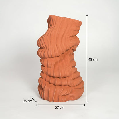 Terracotta sculptural ceramic floor vase dimension image showing 48 cm height and 27 cm width modern statement decor.