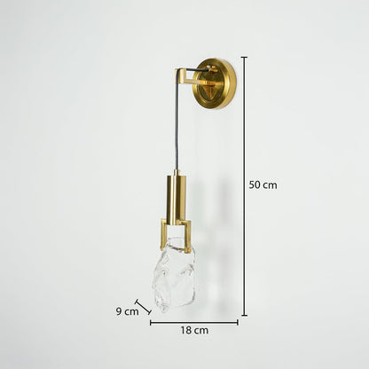 Gold metal wall light measuring 50 cm height and 18 cm width for elegant modern lighting decor placement.