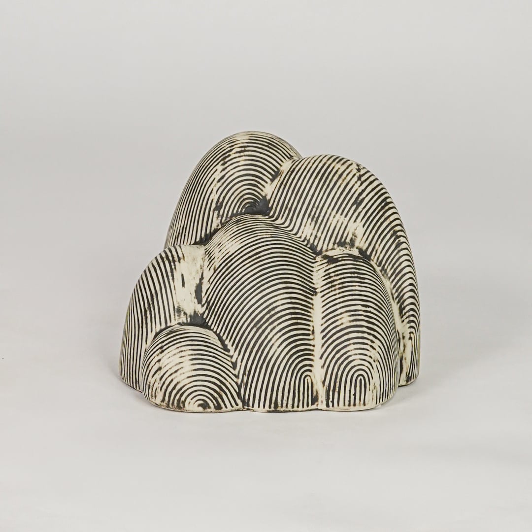 Beige textured ceramic decor sculpture modern decorative showpiece for table console shelf living room home decor styling.