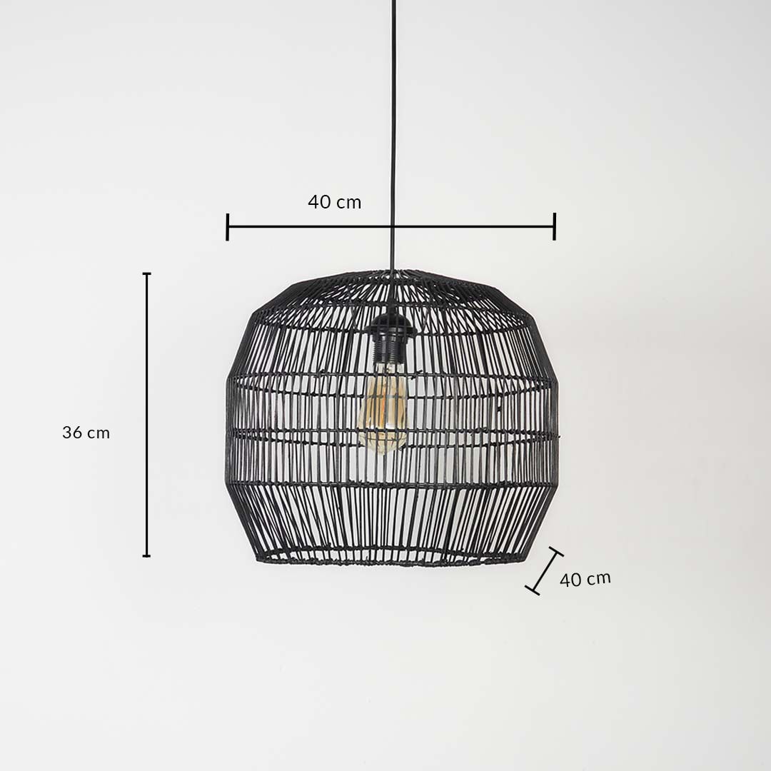 Black pendant light dimension image showing 36 cm height and 40 cm width ideal for kitchens dining or living areas.