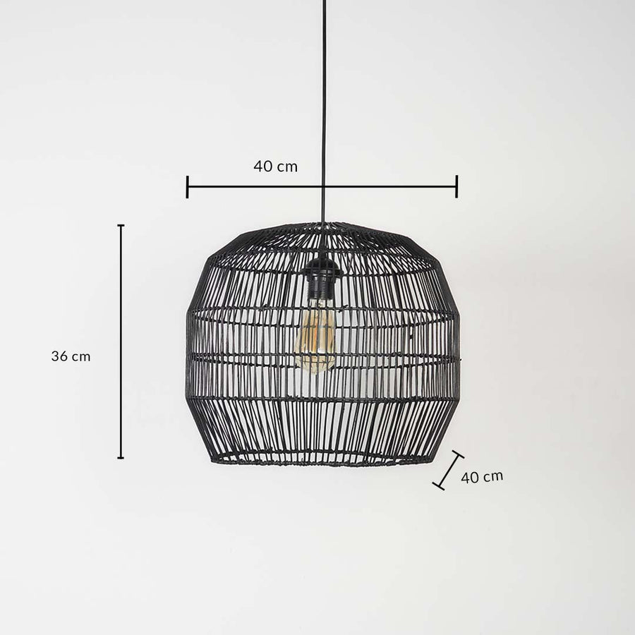 Black pendant light dimension image showing 36 cm height and 40 cm width ideal for kitchens dining or living areas.