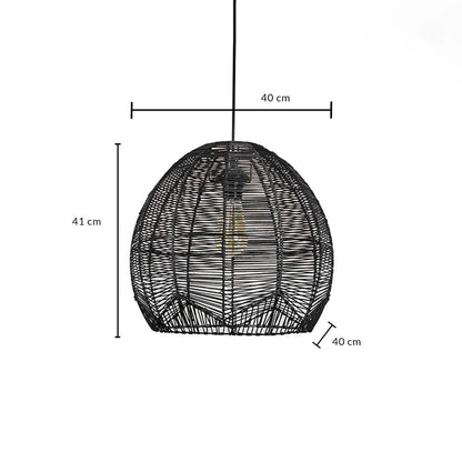 Black rattan pendant light dimension image showing 41 cm height and 40 cm width perfect for living room or dining setup.