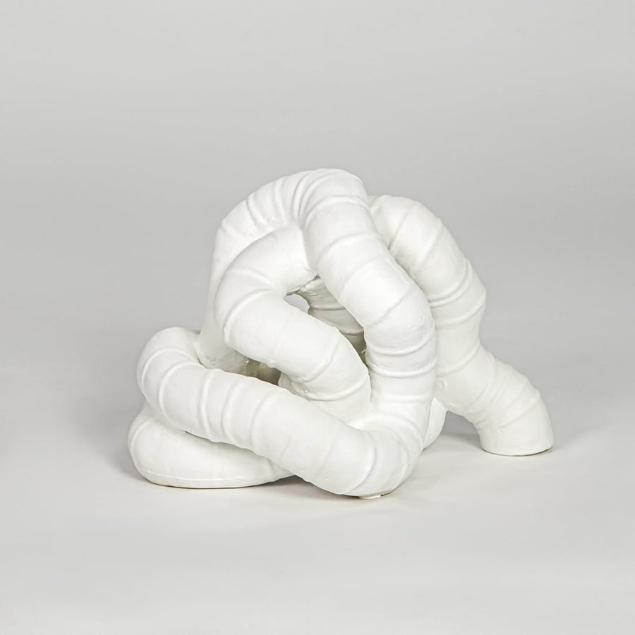 White ceramic abstract decor sculpture modern decorative showpiece for table console shelf living room decor styling.