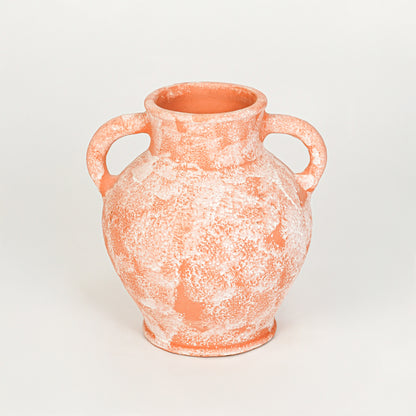 White background image of peach ceramic decorative vase for elegant interior decor styling with artistic finish.