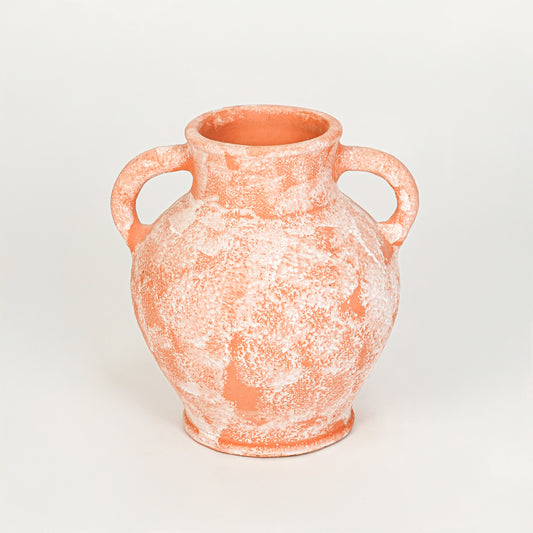 White background image of peach ceramic decorative vase for elegant interior decor styling with artistic finish.
