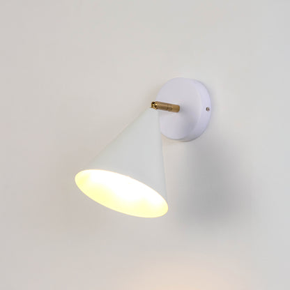 White metal wall light with dome shade and gold holder emitting warm glow ideal for bedroom or hallway wall decor placement.