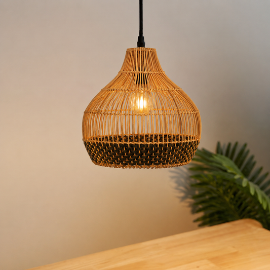 Cupola Rattan Hanging Lamp - Black & Beige