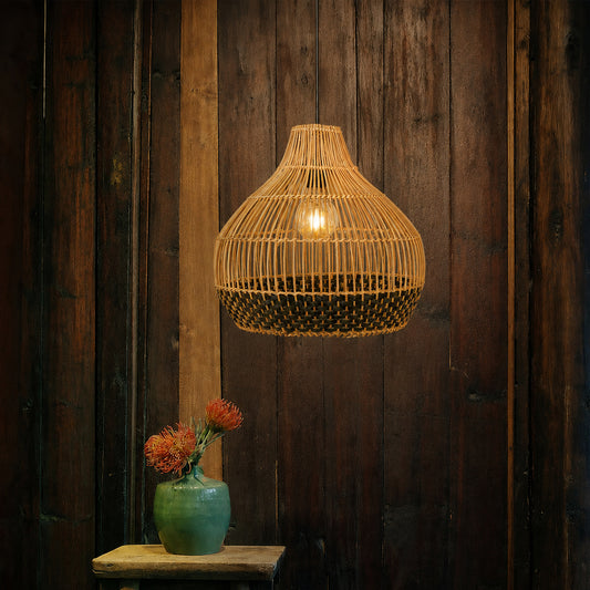 Cupola Rattan Hanging Lamp - Black & Beige