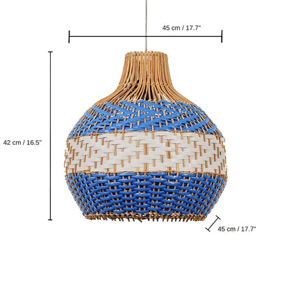 Cupola Rattan Hanging Lamp - White & Blue, 42 x 45 x 45 cm (16.5 x 17.7 x 17.7 inches) dimensions